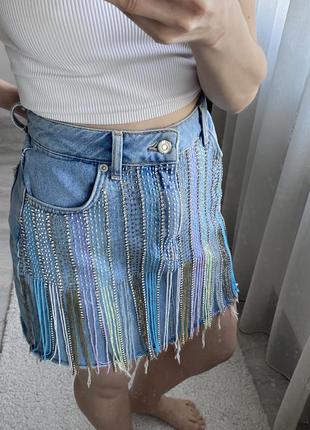 Джинсова спідниця блискуча 5