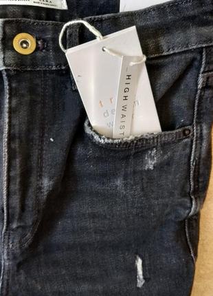 Нові чорні скіні-жіночі джинси zara із завищеною талією рваний низ5 фото