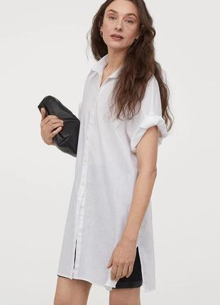 Нова лляна, льняна подовжена рубашка, сорочка h&m, оверсайз, льон + бавовна, є батал