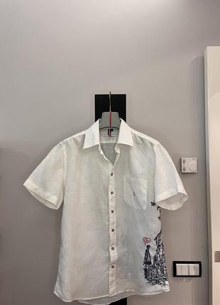 Рубашка лен100% jc de castelbajac оригинал, размер м, с вышивкой6 фото