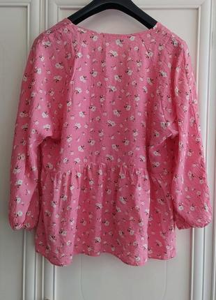 Блуза, широкая, розовая, мелкая цветы, вискоза2 фото