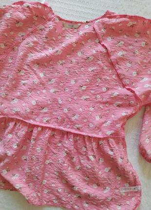 Блуза, широкая, розовая, мелкая цветы, вискоза6 фото
