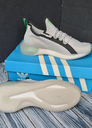 Стильные летние кроссовки адедас adidas серые с салатовым текстиль+сетка осенние,весенние,на осень,весна,лето 9