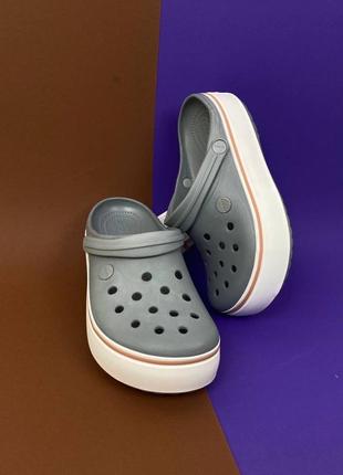 Женские сабо крокс crocs crocband platform clog light grey / rose