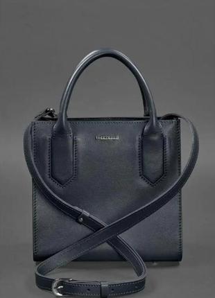 Синя шкіряна жіноча сумка через плече, модні жіночі сумки з натуральної шкіри класична ділова2 фото
