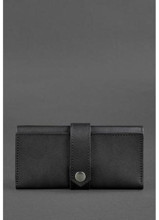 Місткий гаманець ручної роботи на кнопці, гаманці жіночі шкіряні яскраві стильні чорний1 фото