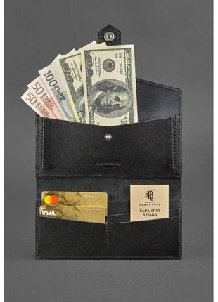 Місткий гаманець ручної роботи на кнопці, гаманці жіночі шкіряні яскраві стильні чорний2 фото