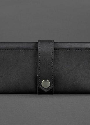 Місткий гаманець ручної роботи на кнопці, гаманці жіночі шкіряні яскраві стильні чорний5 фото