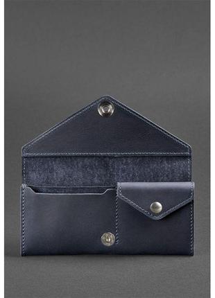 Місткий гаманець ручної роботи на кнопці, гаманці жіночі шкіряні яскраві стильні синій