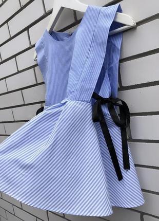 Полосатая голубая блузка с контрастными завязками по бокам хлопок zara10 фото