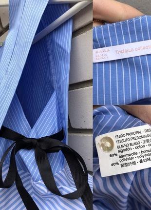 Полосатая голубая блузка с контрастными завязками по бокам хлопок zara9 фото