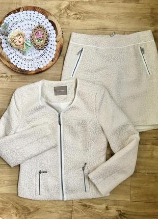 Костюм orsay пиджак и юбка 36 s, молочный с пудрой, на молнии, нарядный, праздничный