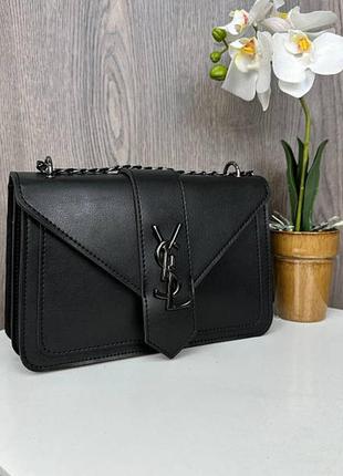 Женская мини сумочка клатч на плечо с цепочкой, маленькая сумка ysl черный с никелем