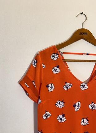 Французкая блуза naf naf, натуральная, вискоза, в цветочный принт, оранжевая,5 фото