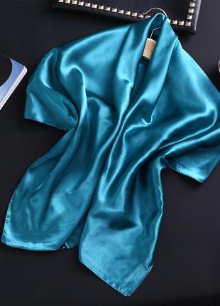 Женский платок атласный однотонный нежный, косынка 90*90 см6 фото