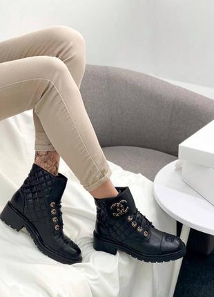 Черевики у стилі chanel lace-up boots black8 фото