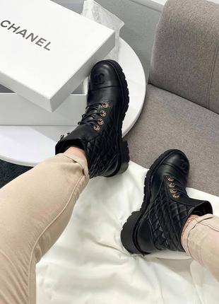 Черевики у стилі chanel lace-up boots black4 фото