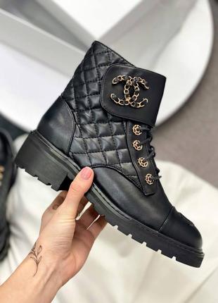 Черевики у стилі chanel lace-up boots black