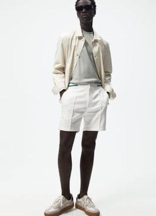 Знижка ❤️ zara нова колекція білі котонові шорти з стильним поясом хл1 фото