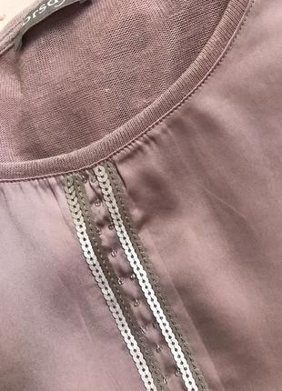 Блуза orsay пудровая 36 s, с пайетками и бусинами, праздничная5 фото