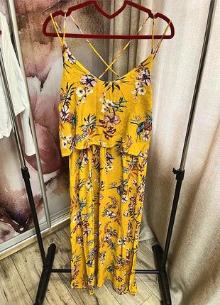 Женское летнее платье сарафан длинный в пол миди желтый яркий лето натуральный2 фото