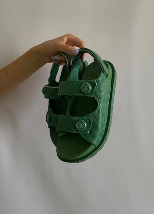 Сандалі у стилі chanel sandals green leather premium2 фото