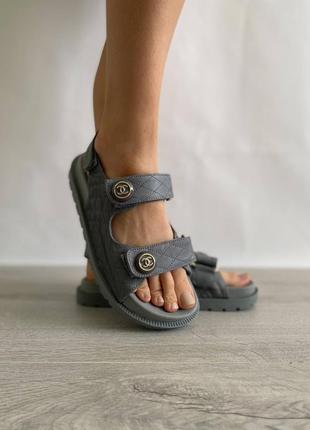 Сандалі у стилі chanel sandals grey leather premium