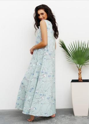 Цветочное оливковое платье с длиной в пол2 фото
