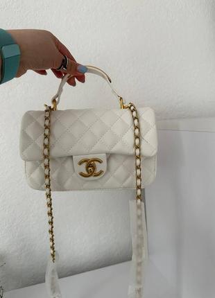 Сумка белая кожаная в стиле chanel⚜️люкс