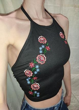 Топ на зав'язках із вишивкою, shein, розмір xs, s, m