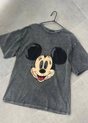 Оверсайз футболка серая футболка микки маус mickey mouse3 фото