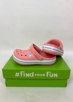 Кроксы crocs детские сабо crocband kids melon/ice blue  оригинал персиковые на девочку дитячі крокси
