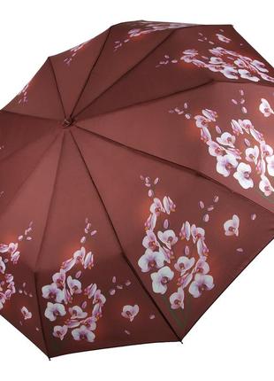 Жіноча парасолька напівавтомат з орхідеями від thebest-flagman, коричнева, 0733-2
