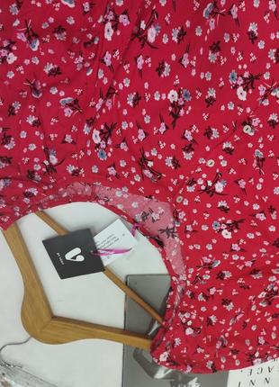 Красная кофта блузка  цветочный принт декольте на пуговицах7 фото