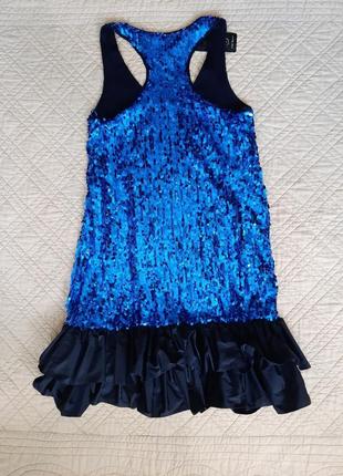 Яркое блестящее вечернее короткое платье синее с паетками4 фото