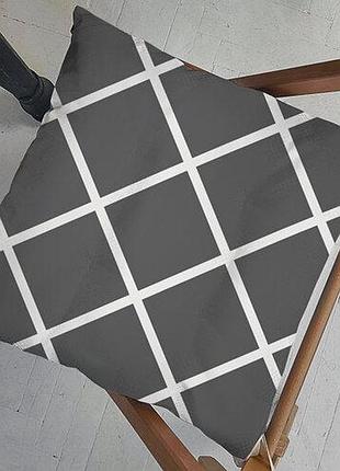 Подушка на стул с завязками клетка на сером фоне 40х40х4 см (pz_23f010)