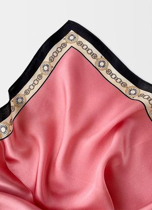 Шелковый платок шейный однотонный розовый 53*53 см