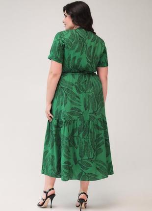 Летнее батальное длинное платье зеленого цвета из штапеля3 фото