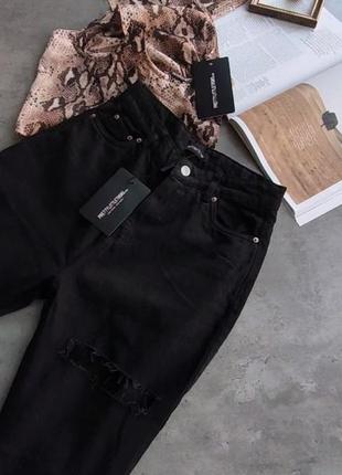 Нові чорні джинси з розрізами від prettylittlething, джинси вичока посадка, (бірка!)5 фото