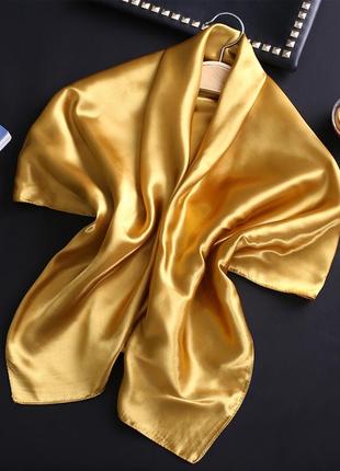 Атласный платок шелковый однотонный, косынка на голову 90*90 см7 фото