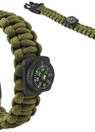 Браслет выживания survival с аксессуарами - зеленый 5в1, компас