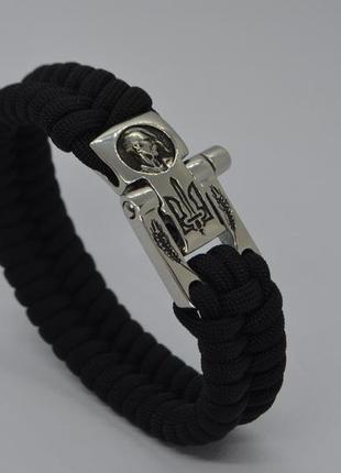 Браслет из паракорда с козаком гербом украины из мельхиор под заказ + брелок в подарок