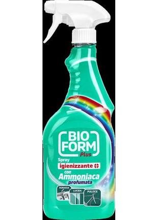 Засіб для чищення глянсових поверхонь та скла bioform plus spray con ammoniaca антибактеріальний