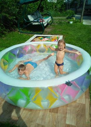 Дитячий надувний басейн круглий сімейний великий прозорий 229 х 56 см для будинку з надувним дном