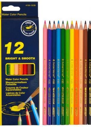 Карандаши цветные акварельные 12 цветов "marco" superb writer с кисточкой 4120-12cb1 фото