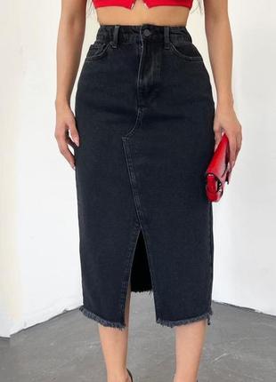 Женская джинсовая юбка миди серая1 фото