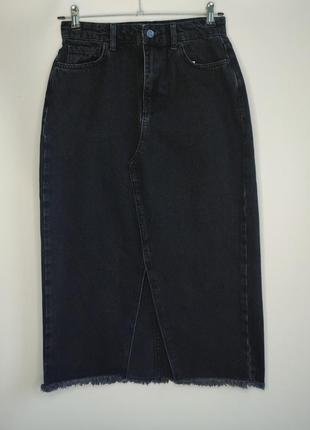 Женская джинсовая юбка миди серая5 фото