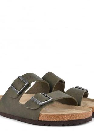 Шлепки birkenstock  arizona green  leather1 фото