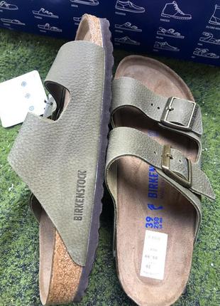 Шлепки birkenstock  arizona green  leather5 фото