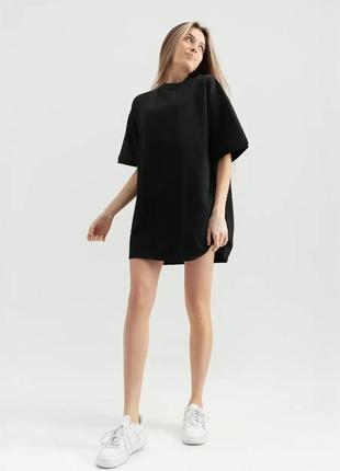 Женское платье футболка oversize однотонное короткое базовое, трендовая повседневная летняя туника оверсайз